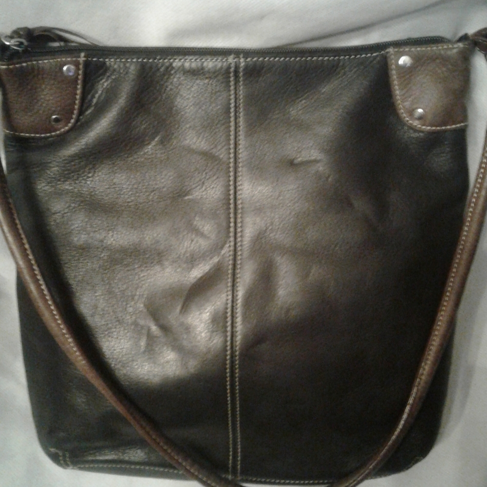 Tignanello Women's Handbag,Black&BrownTrim Leather